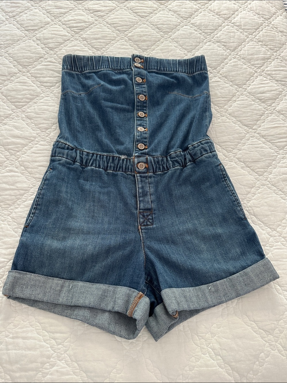 Pilcro Strapless Button-Front Denim Romper - Blue